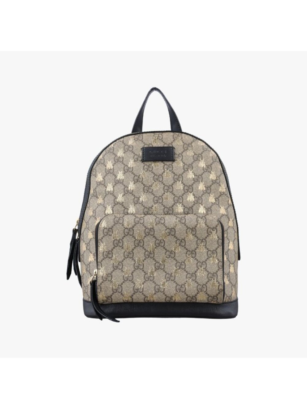 Gucci GG Supreme Tian Beige Black Leather Backpack